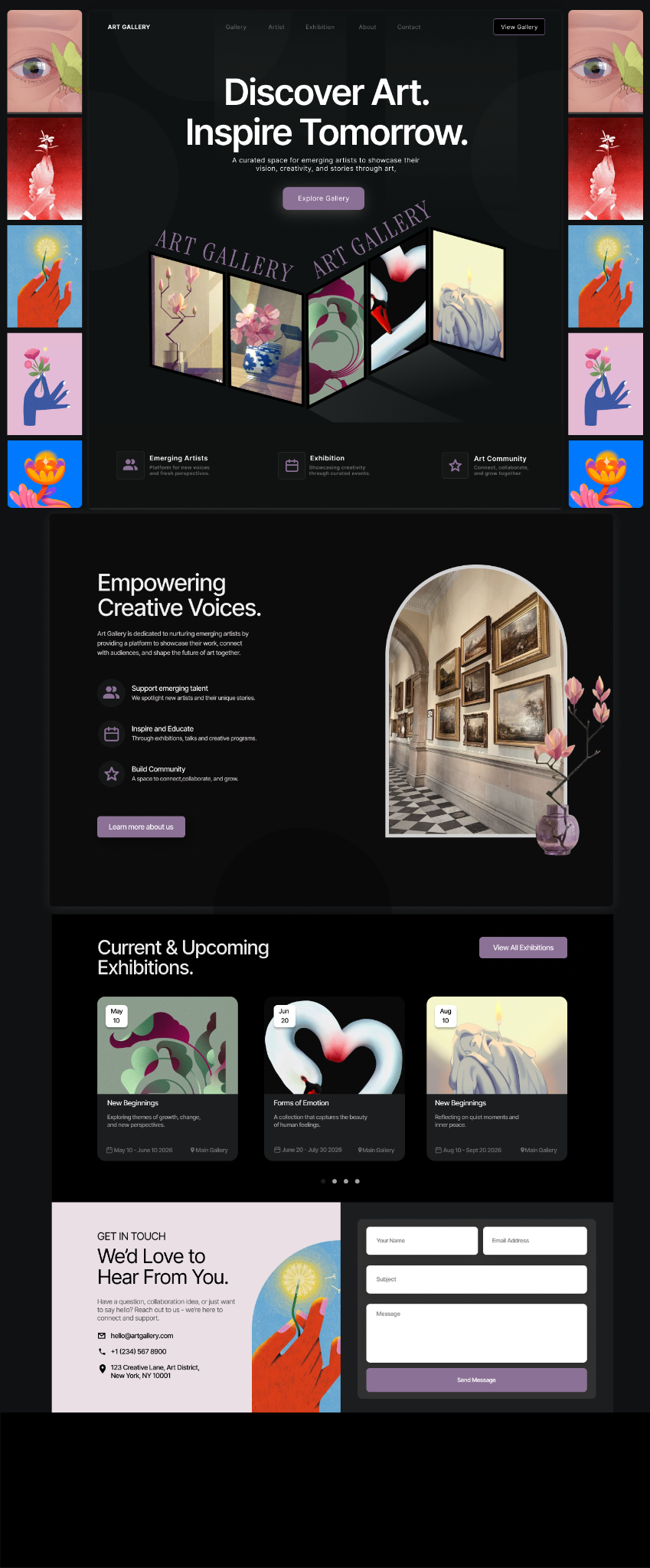 Art Gallery dark mode interface