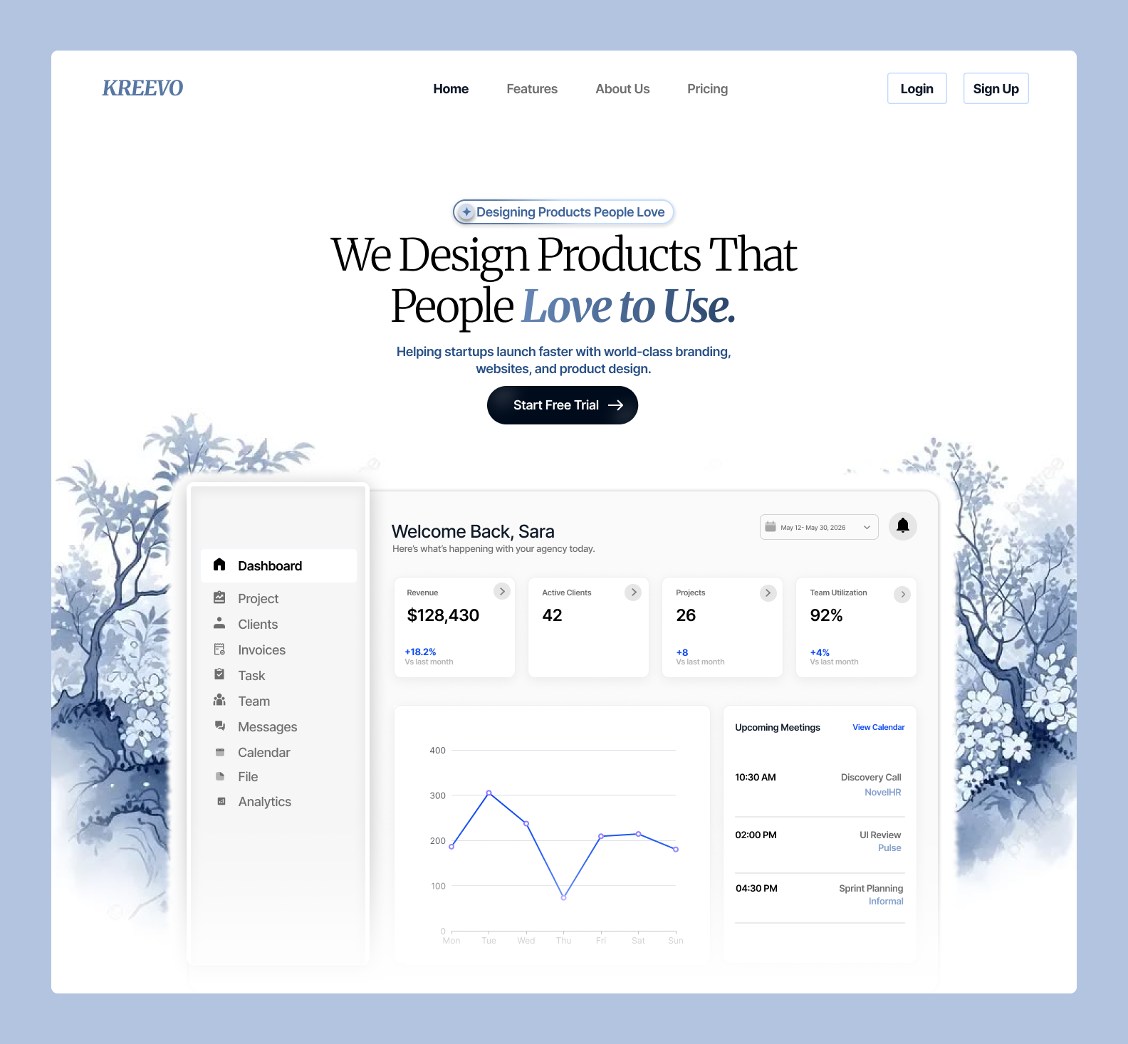 Kreevo product design and dashboard